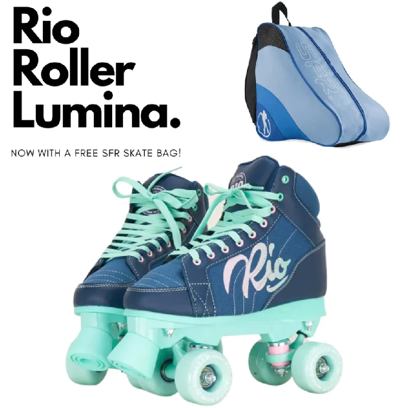 Rio Roller Lumina Roller Skates Navy Green + FREE SFR SKATE BAG