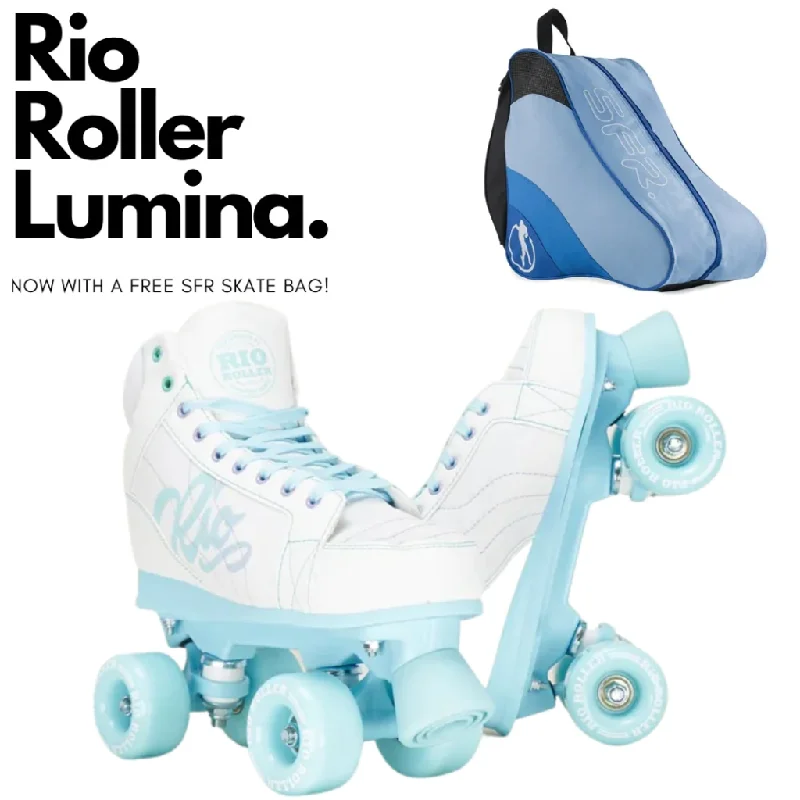 Rio Roller Lumina Roller Skates White Blue + FREE SFR SKATE BAG