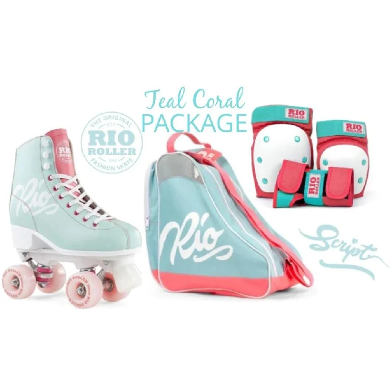 Rio Roller Script Teal Coral Rollerskate Package Deal