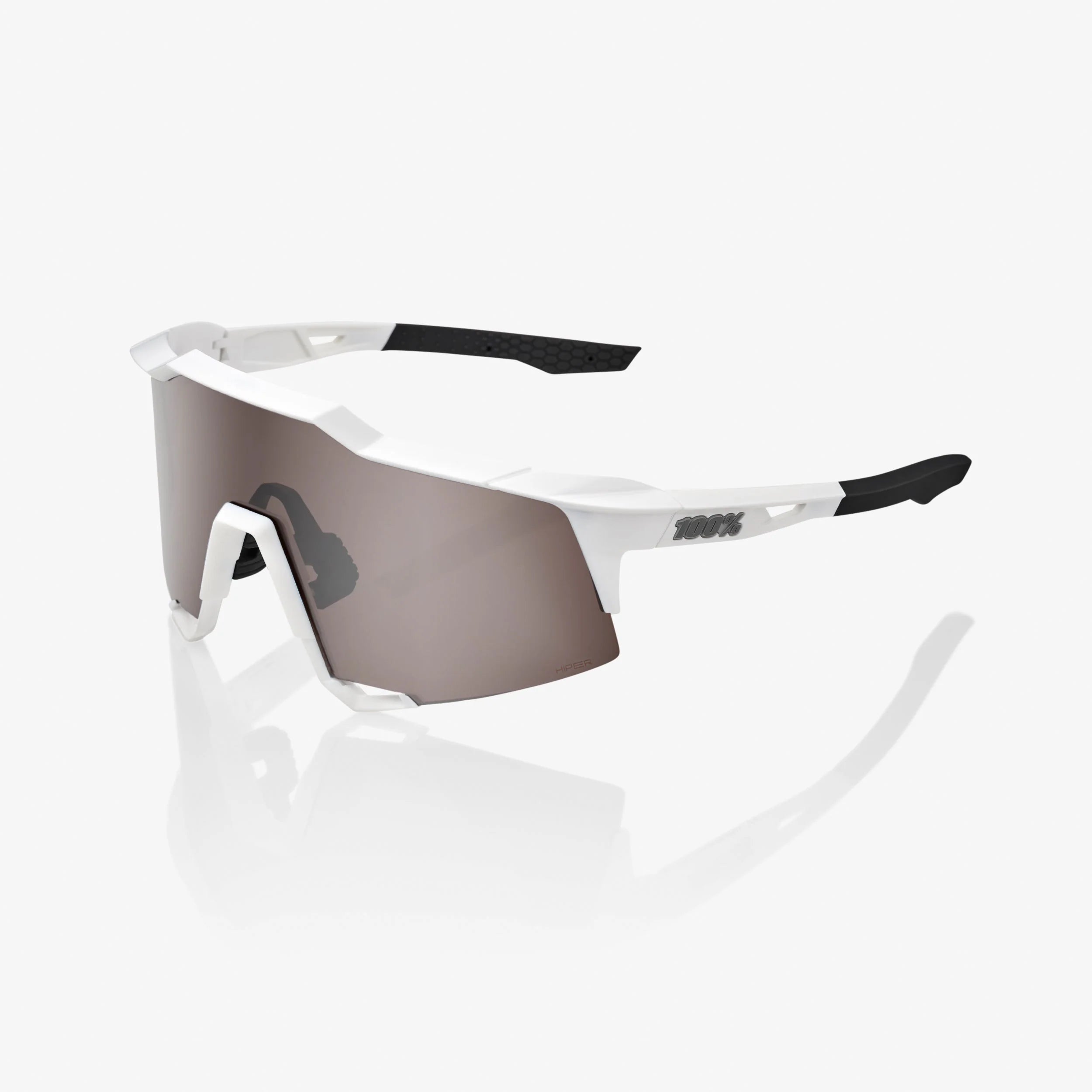 100% Speedcraft Matte White Cycling Sunglasses, Hiper Silver Mirror