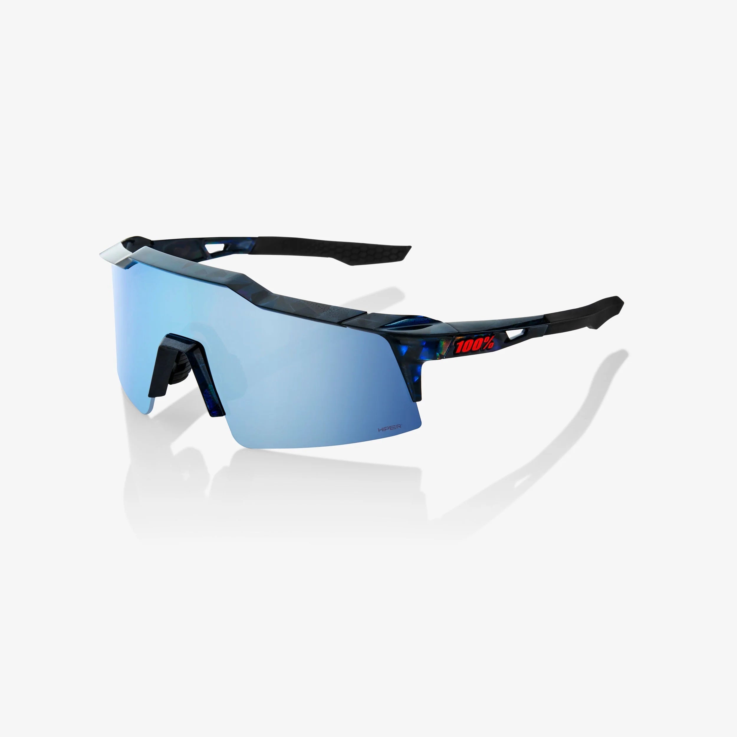 100% Speedcraft SL Black Holographic Sunglasses, HiPER Blue Multilayer Lens